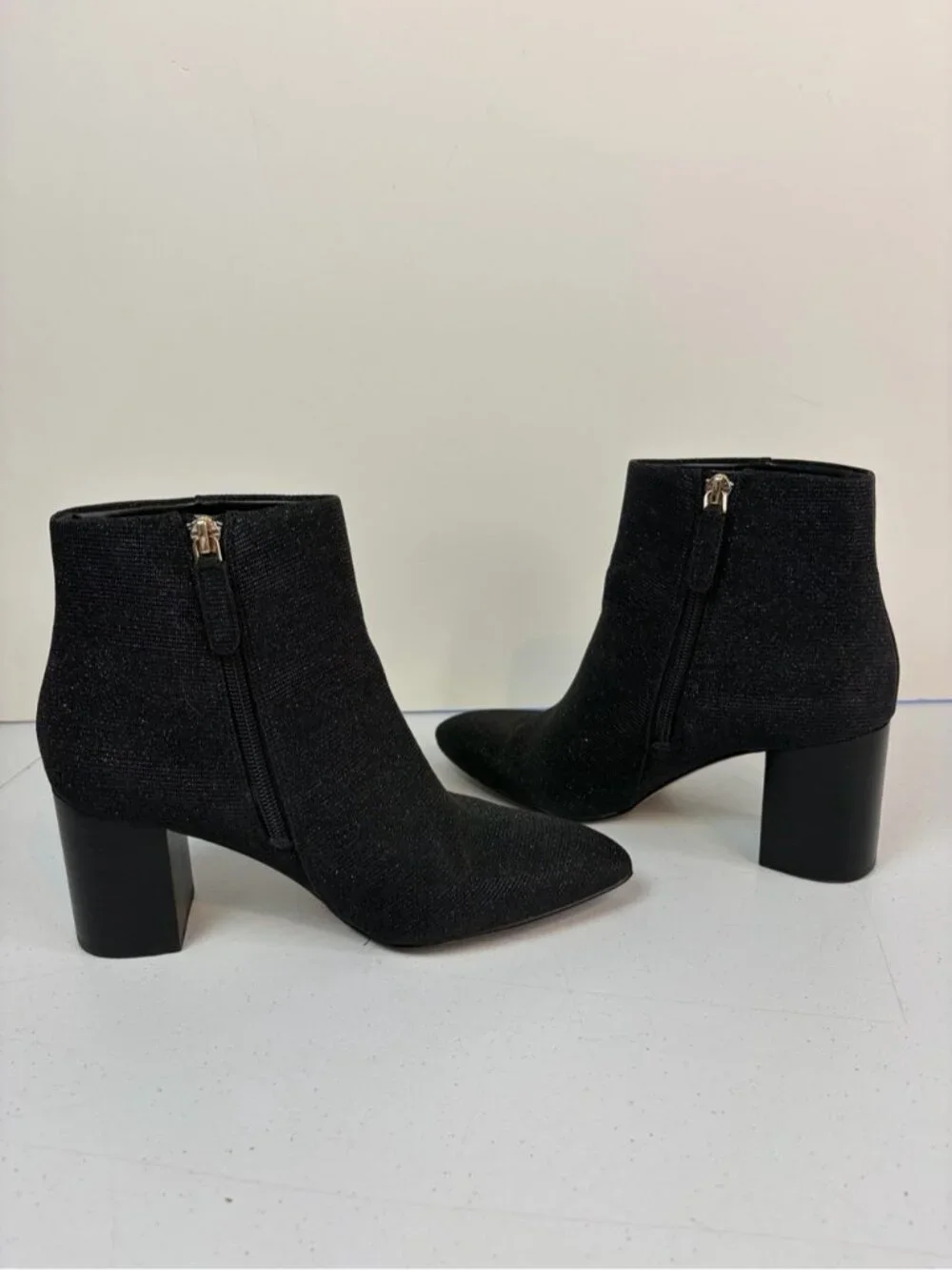 KATE SPADE GISELLE BLACK METALLIC HEEL ANKLE BOOTIE BOOTS WOMENS POINTY TOE 6B